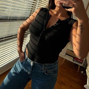 Bayse Black Ribbed Bodysuit